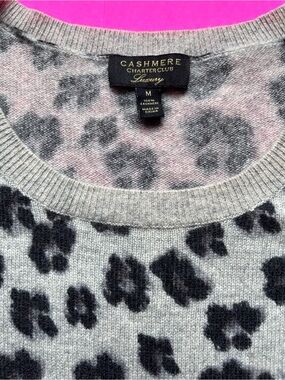 Charter Club Cashmere Leopard Print Sweater in Gray and Black